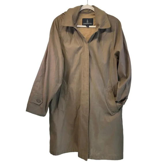 LONDON FOG Womens Brown L-Reg Long Hooded Lining Coat Slit Back FLAWS - Picture 1 of 15